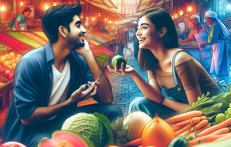 Plan de mercado + cocina: cita completa con ingredientes y coqueteo